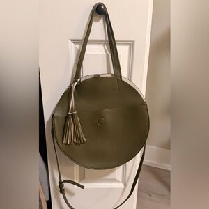 Anthropologie Elegant Olive Green Round Shoulder Bag